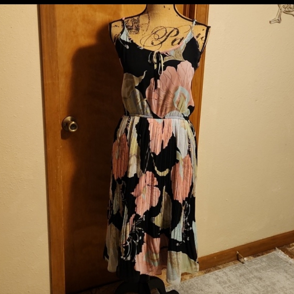 Yumi Floral Maxi Dress, Fully Linned Sheer Acordian Pleated Skirt